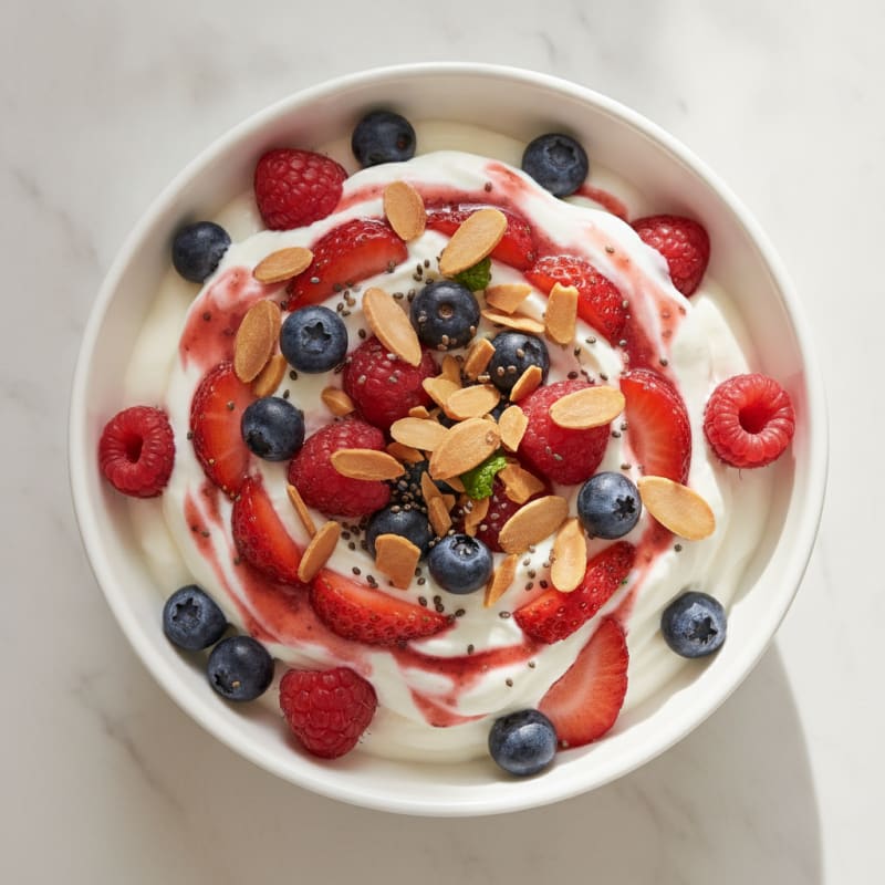 Greek Yogurt Protein Parfait with Mixed Berries and Almonds