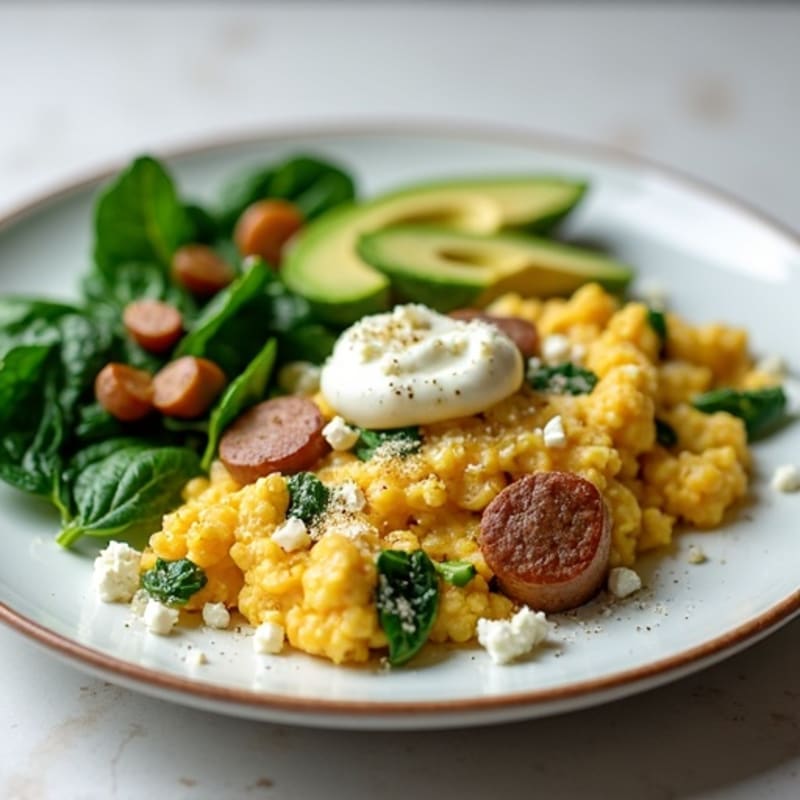 Egg White and Turkey Sausage Scramble with Spinach