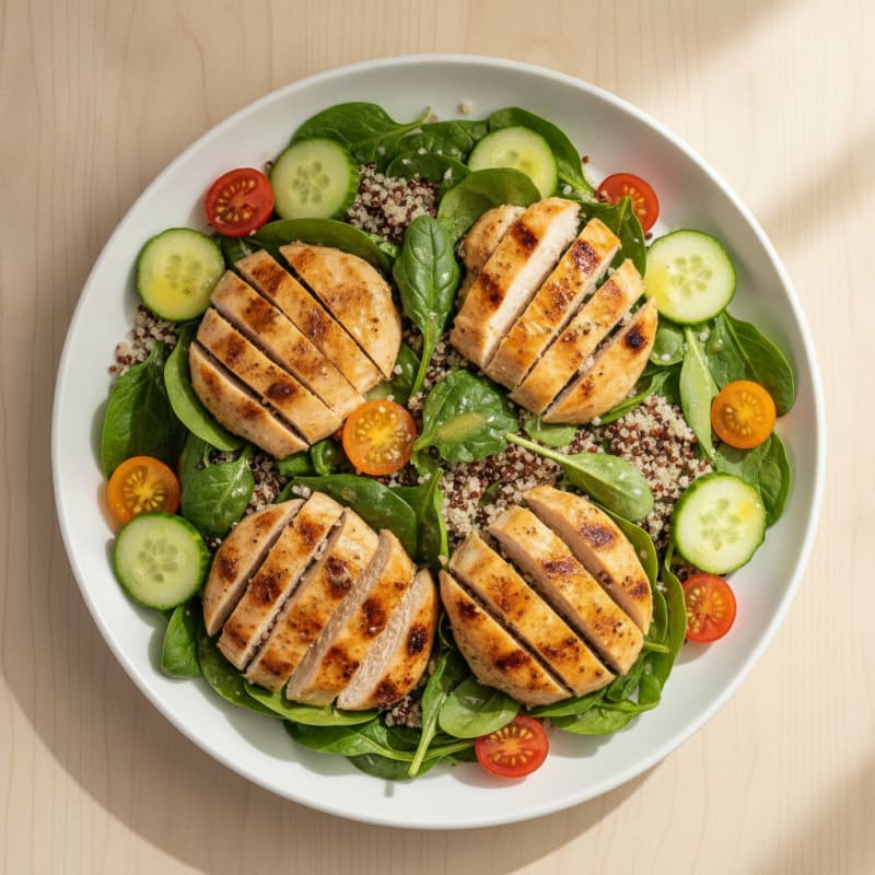 Grilled Chicken and Quinoa Salad with Fresh Spinach