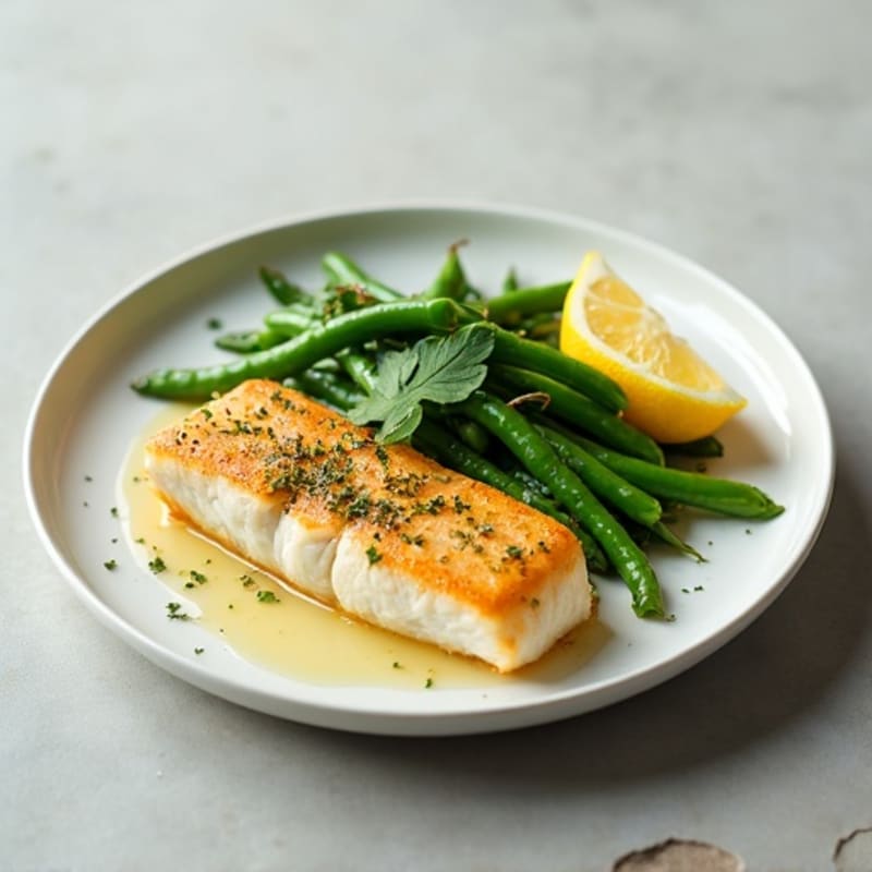 Seared Cod Fillet with Lemon Garlic Green Beans