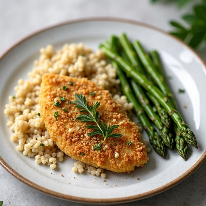 Crispy Herb-Crusted Chicken with Roasted Asparagus and Quinoa