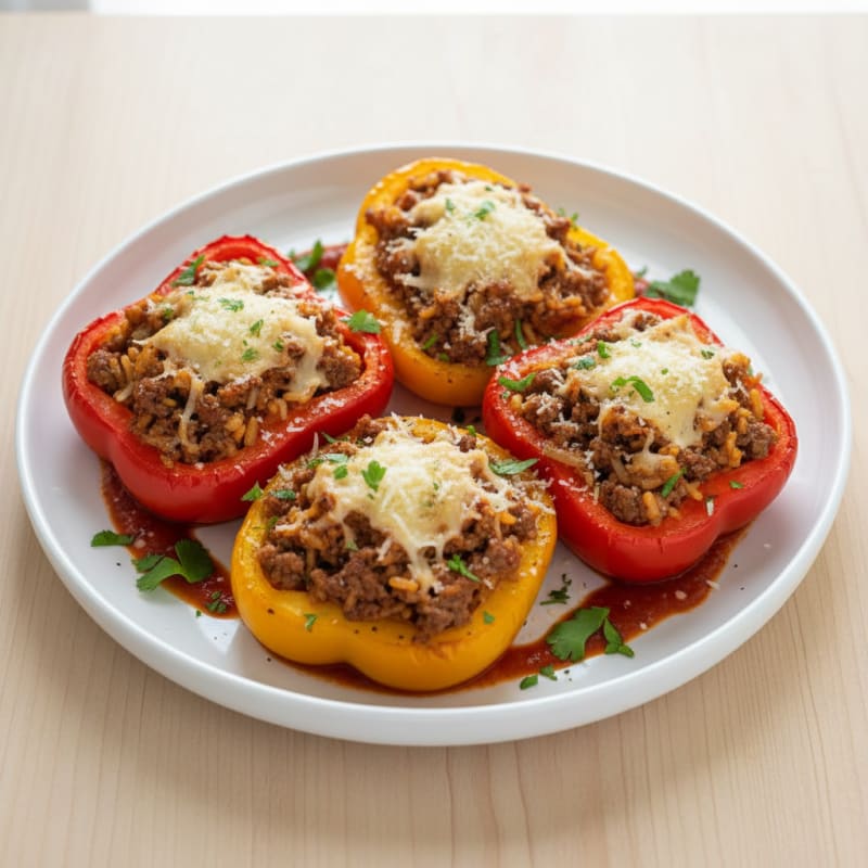 Golden Beef and Rice Stuffed Peppers