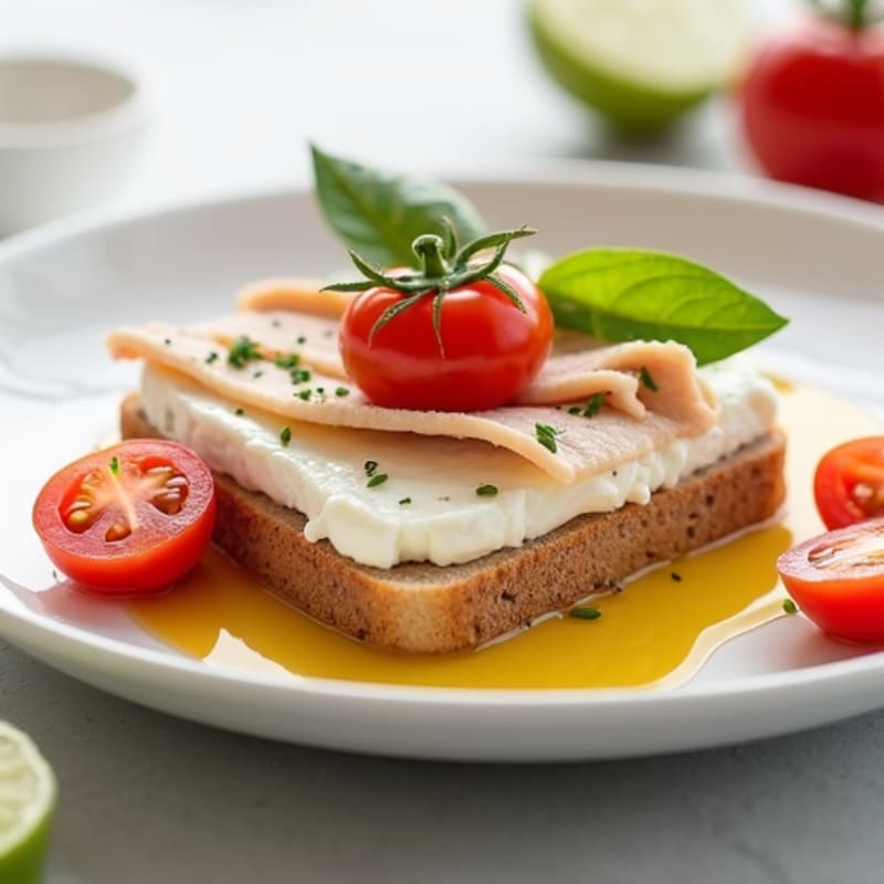 Cottage Cheese with Sliced Turkey and Cherry Tomatoes