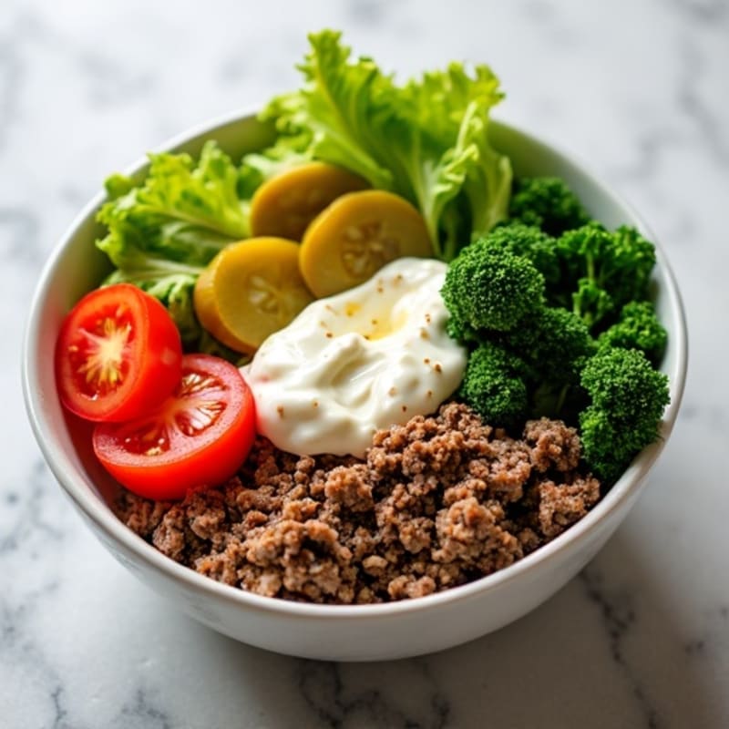 Lean Ground Beef Big Mac Bowl with Crispy Greens and Creamy Special Sauce