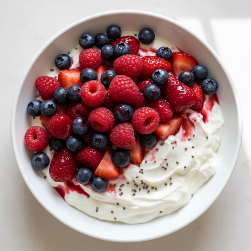 Greek Yogurt Protein Pudding with Mixed Berries