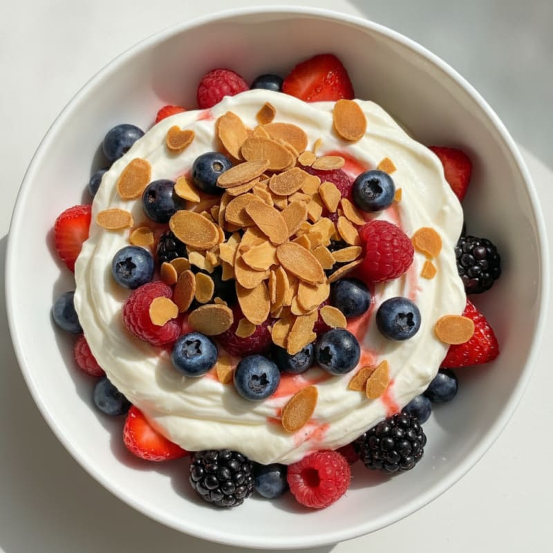 Greek Yogurt Protein Parfait with Mixed Berries and Almonds