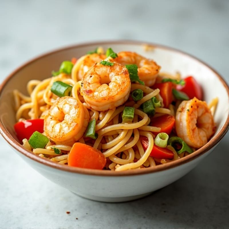 Shrimp Stir-fried Rice Noodles with Tangy Peanut Sauce