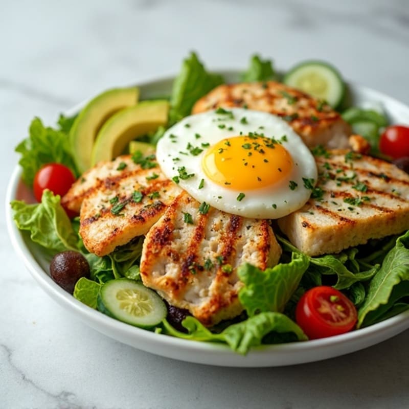 Grilled Chicken Cobb Salad with Fresh Greens and Creamy Avocado Dressing
