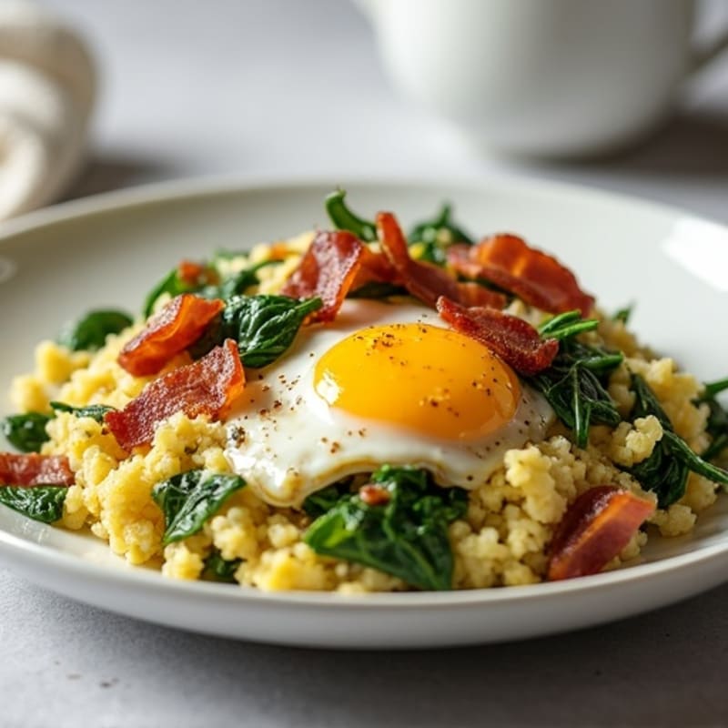 Egg White and Spinach Scramble with Turkey Bacon