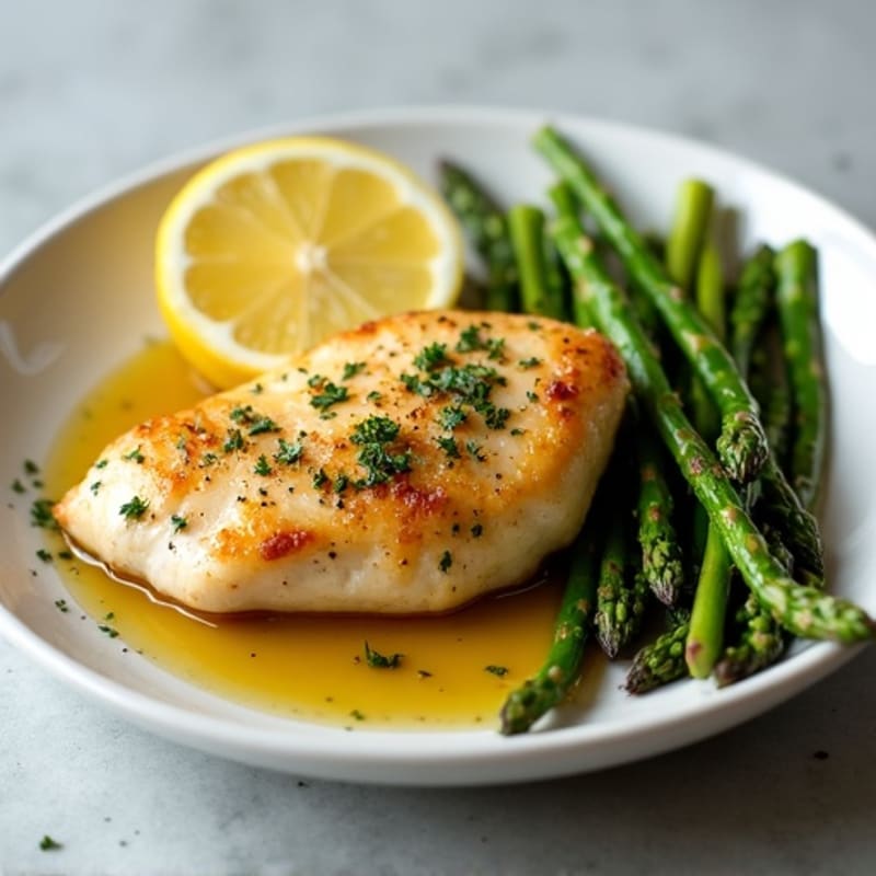 Lemon Garlic Pan-Seared Chicken with Roasted Asparagus