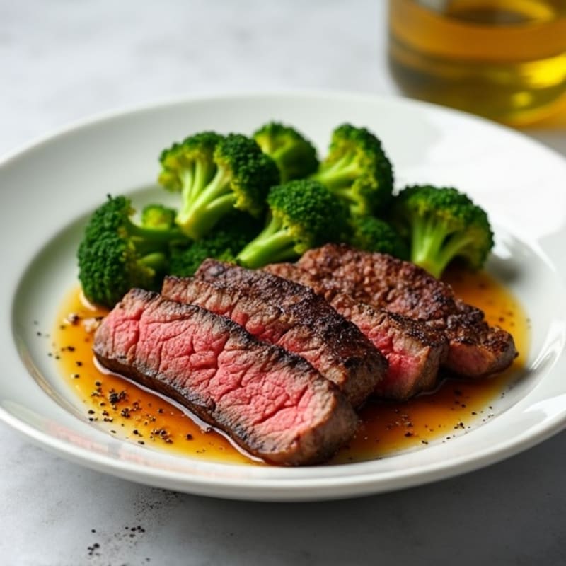 Seared Lean Beef Strips with Roasted Broccoli