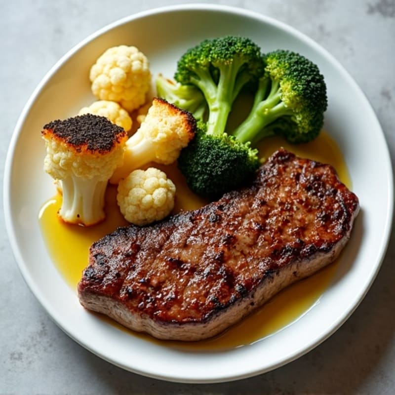 Seared Lean Beef with Roasted Broccoli and Cauliflower