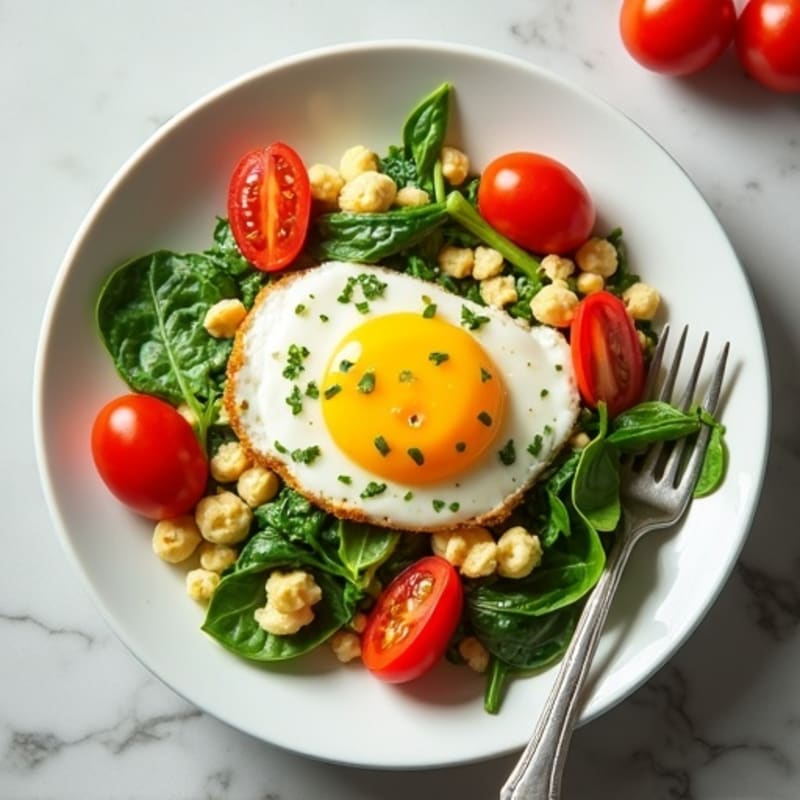 Cottage Cheese Egg Scramble with Spinach and Cherry Tomatoes