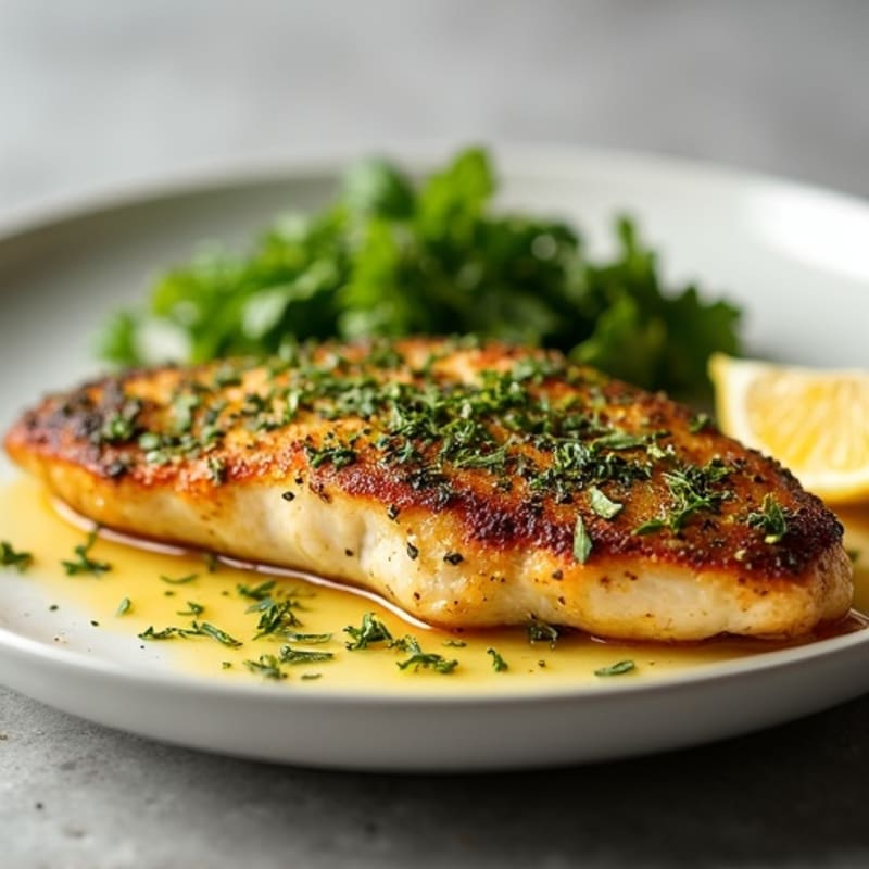 Herb-Crusted Pan Seared Chicken with Lemon Garlic Sauce