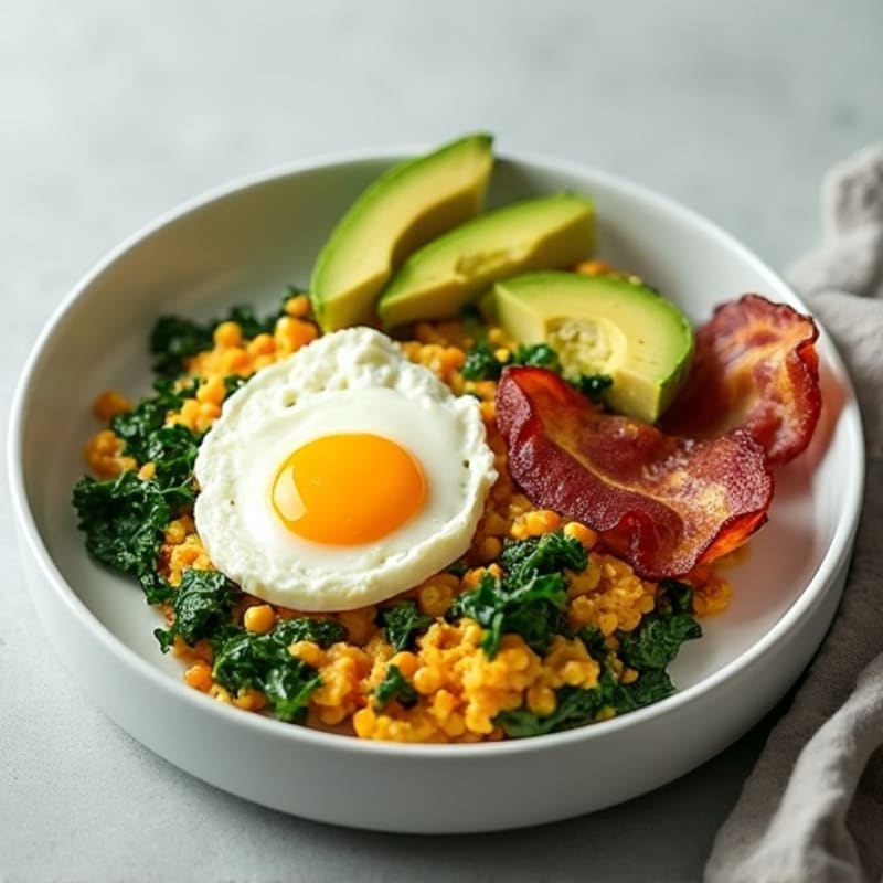 Egg White Scramble with Spinach, Turkey Bacon and Cottage Cheese