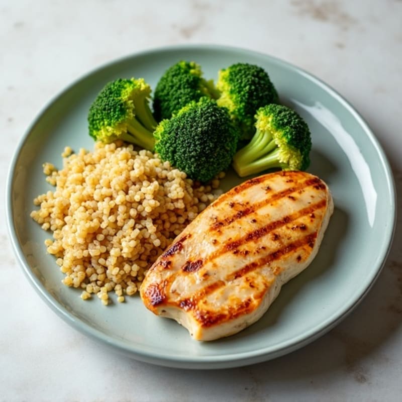 Grilled Chicken Breast with Quinoa and Steamed Broccoli