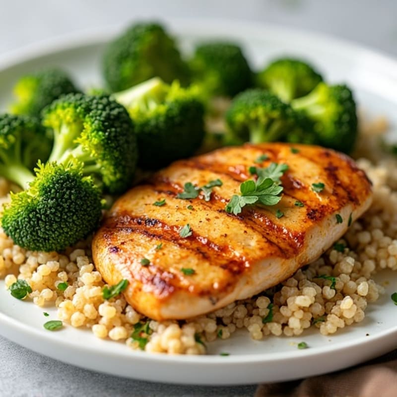 Grilled Chicken Breast with Roasted Broccoli and Quinoa