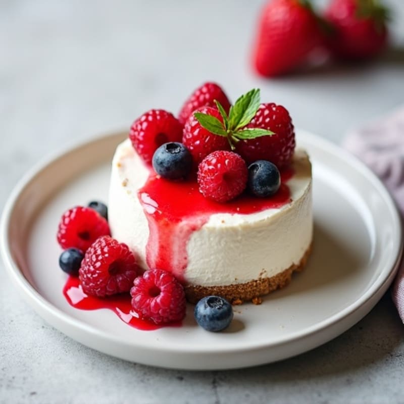 Greek Yogurt Protein Cheesecake with Mixed Berries