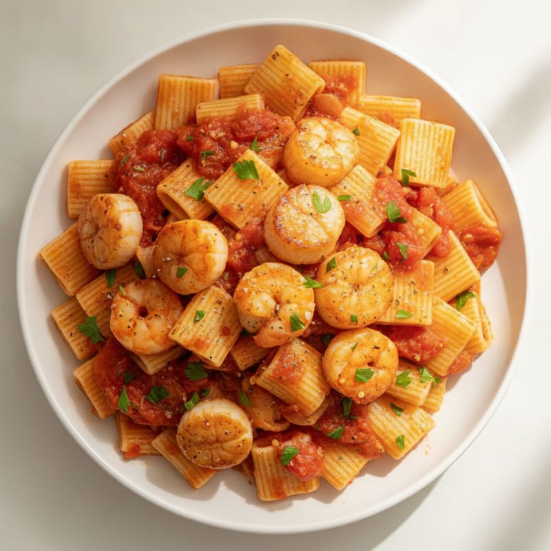 Italian Seafood Radiatori with Tomato Sauce