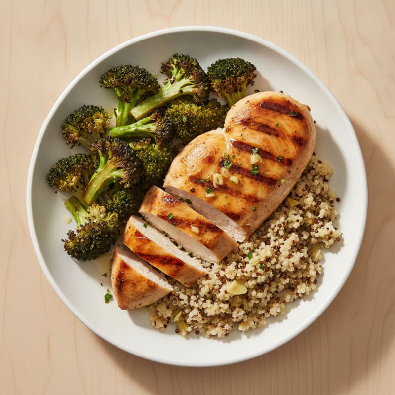 Grilled Chicken Breast with Quinoa and Roasted Broccoli