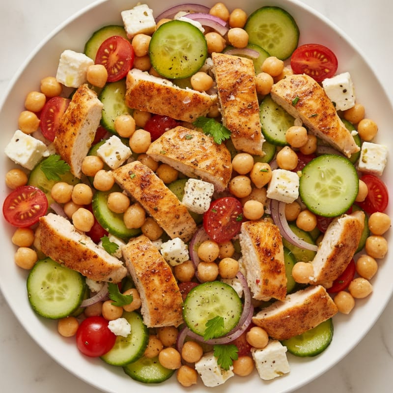 Mediterranean Chickpea Salad with Feta and Roasted Chicken
