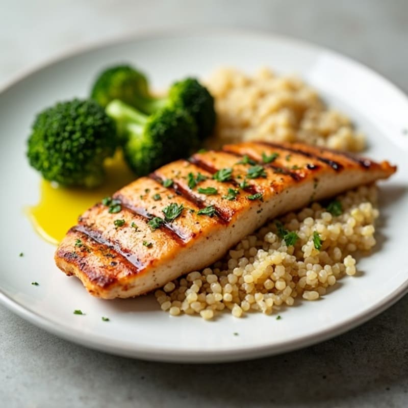 Grilled Chicken Breast with Quinoa and Roasted Broccoli