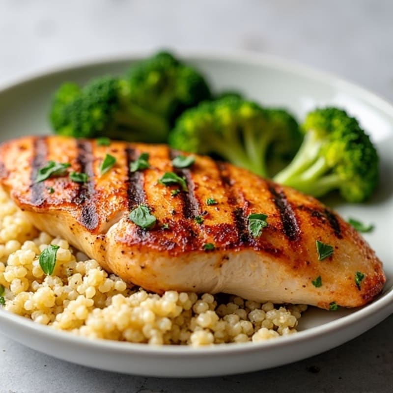 Grilled Chicken Breast with Quinoa and Roasted Broccoli