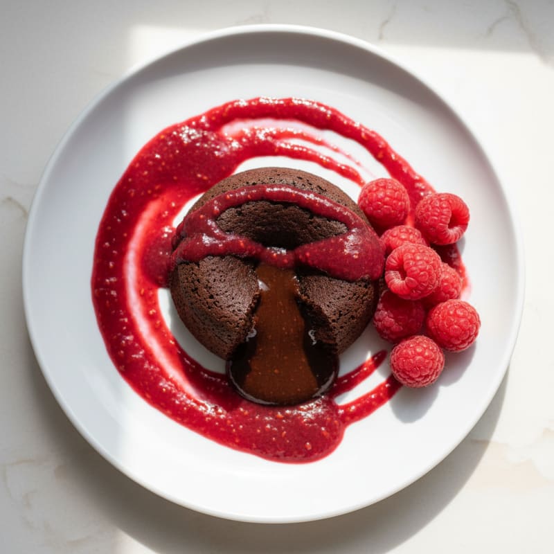 Chocolate Lava Cake with Raspberry Coulis