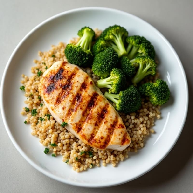 Grilled Chicken Breast with Quinoa and Roasted Broccoli