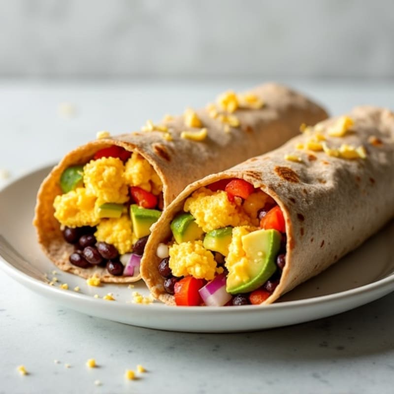 Hearty Scrambled Egg and Black Bean Whole Wheat Breakfast Burrito