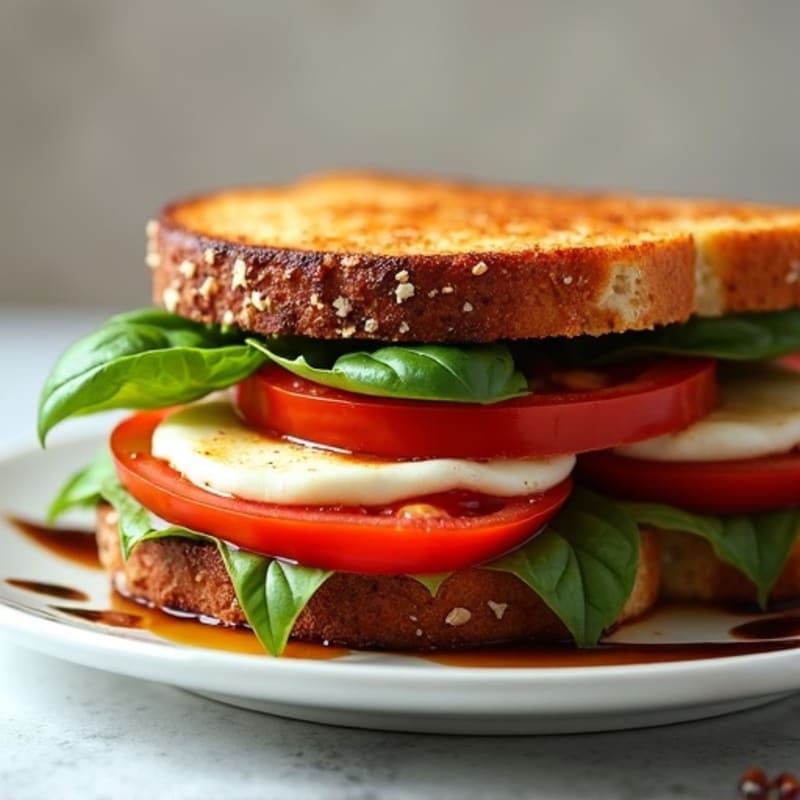 Crispy Grilled Tomato Mozzarella Basil Sandwich