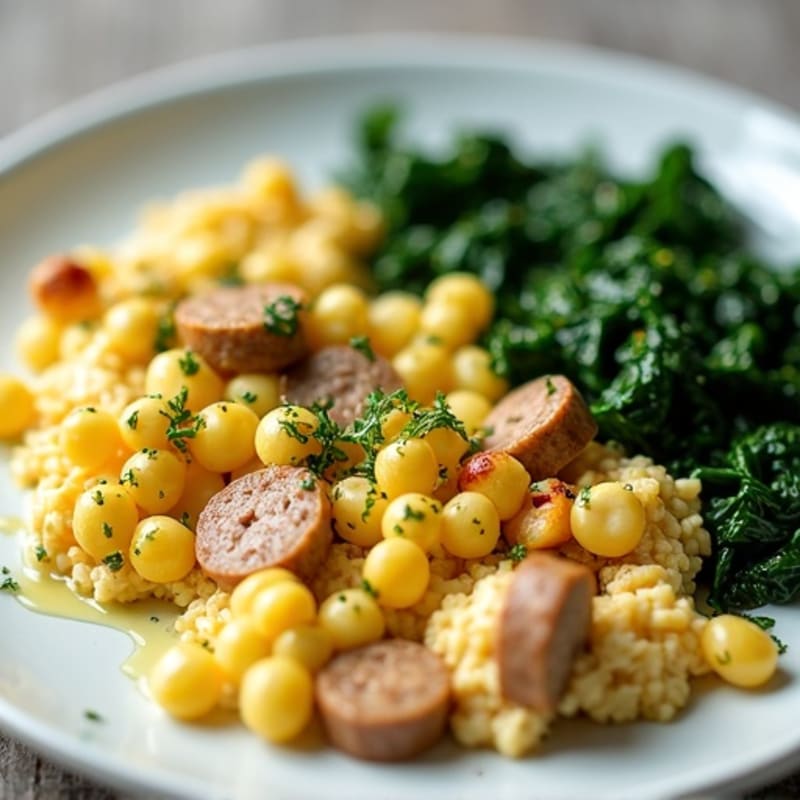 Egg White and Turkey Sausage Scramble with Sautéed Spinach