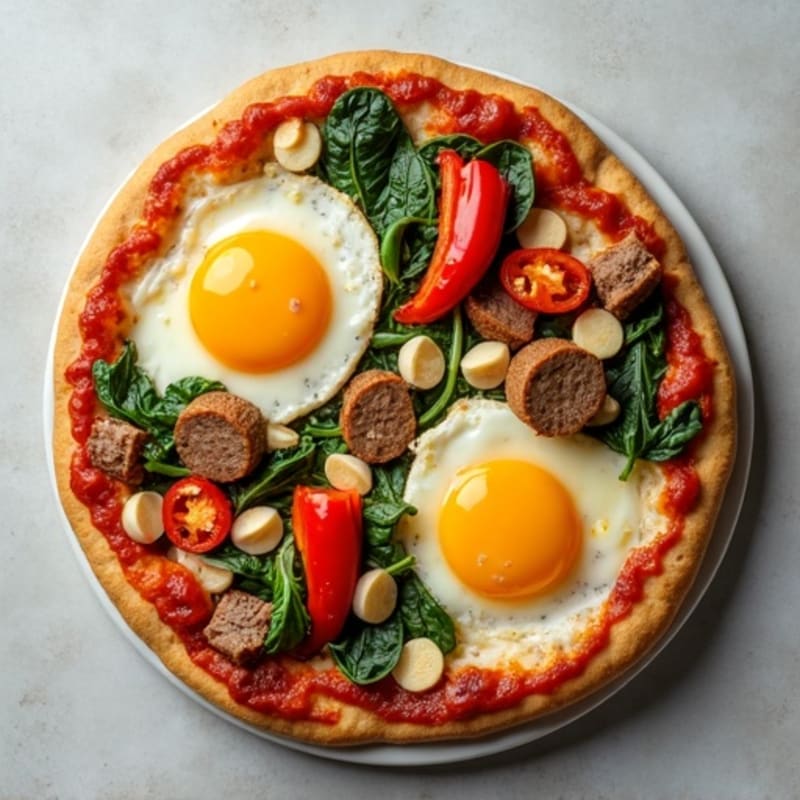 Egg White and Turkey Sausage Breakfast Pizza with Spinach and Peppers