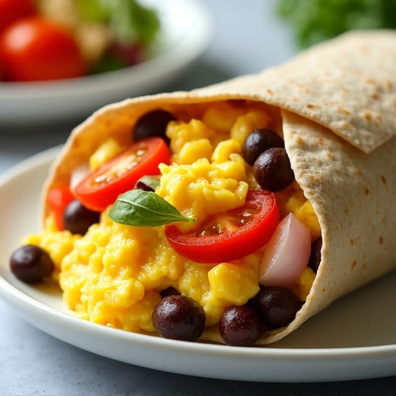 Hearty Scrambled Egg and Black Bean Burrito with Fresh Veggies