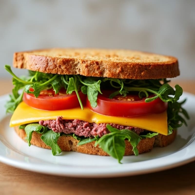 Lean Roast Beef and Melty Cheddar Sandwich with Fresh Arugula