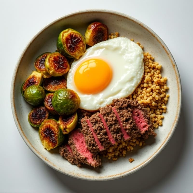Savory Lean Ground Beef with Crispy Roasted Brussels Sprouts