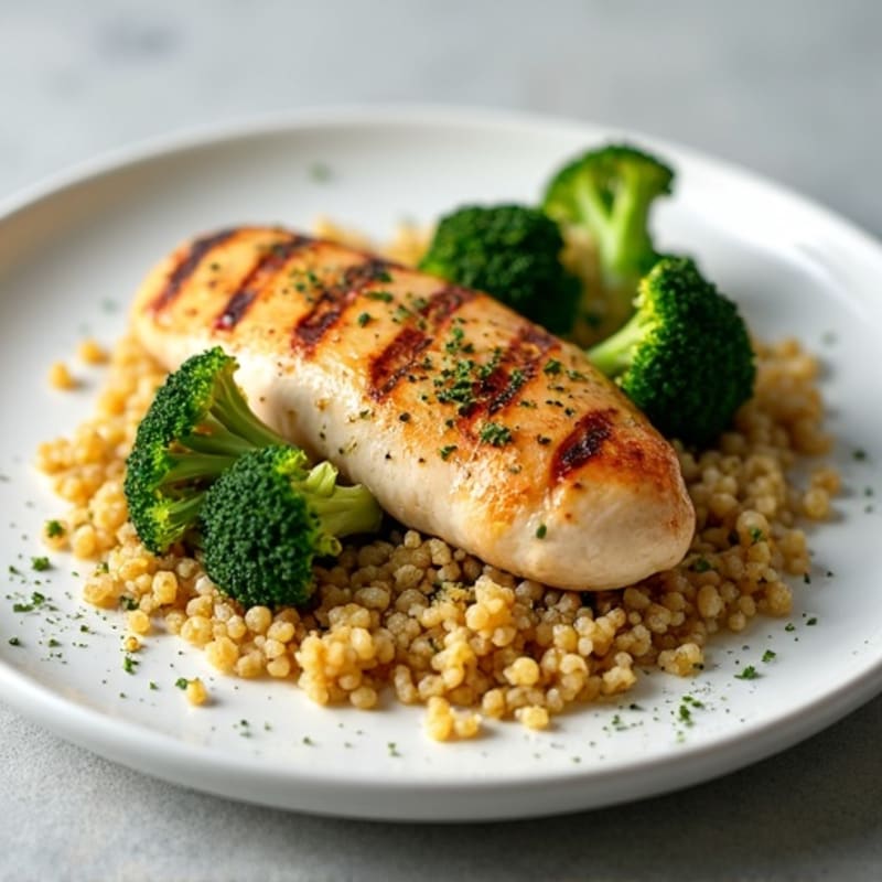 Grilled Chicken Breast with Roasted Broccoli and Quinoa