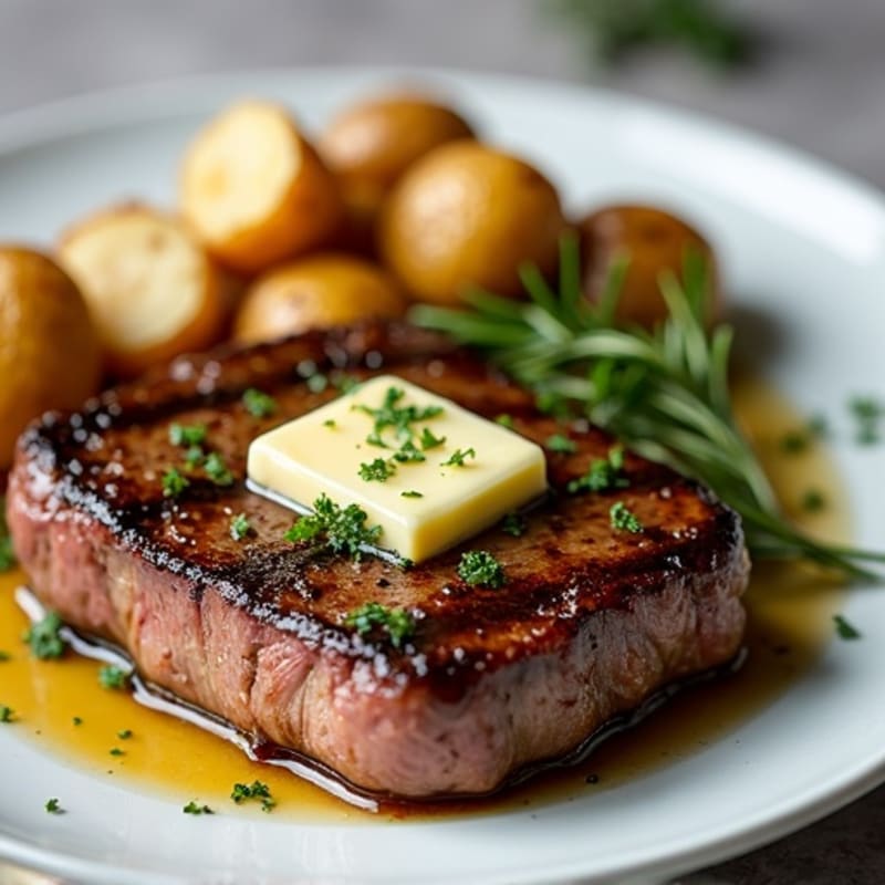 Herb-Garlic Butter Seared Steak with Roasted Baby Potatoes