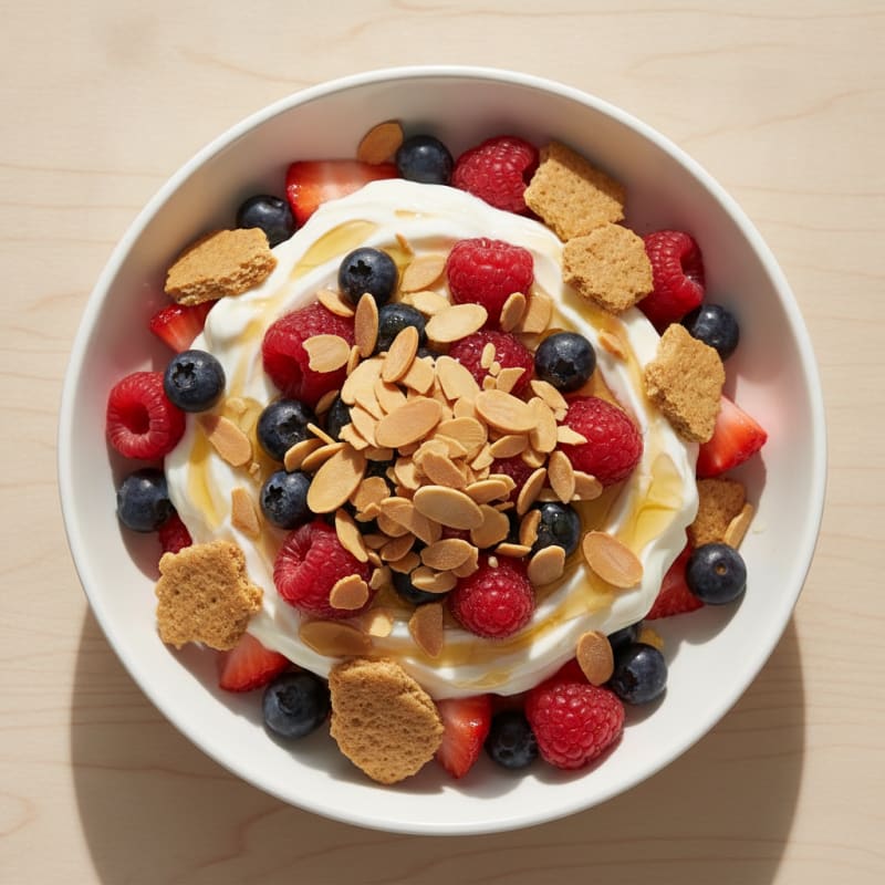 Creamy Greek Yogurt Parfait with Mixed Berries and Almonds