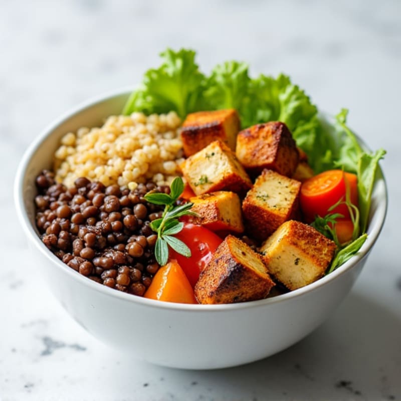 Lentil and Quinoa Power Bowl with Roasted Vegetables