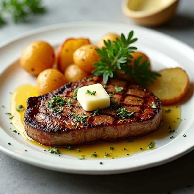 Herb-Garlic Butter Seared Steak with Roasted Baby Potatoes