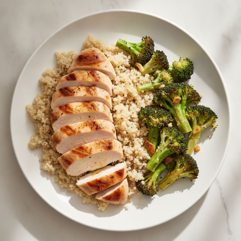 Grilled Chicken Breast with Quinoa and Roasted Broccoli