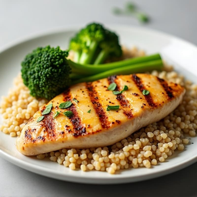 Grilled Chicken Breast with Quinoa and Steamed Broccoli