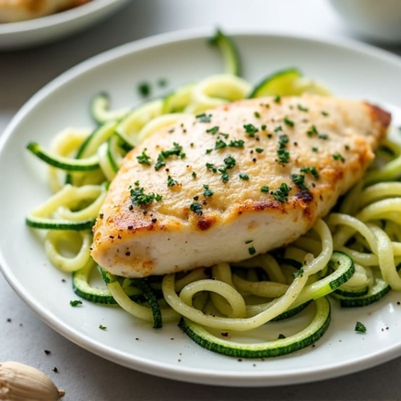 Creamy Cauliflower Alfredo Chicken with Zucchini Noodles