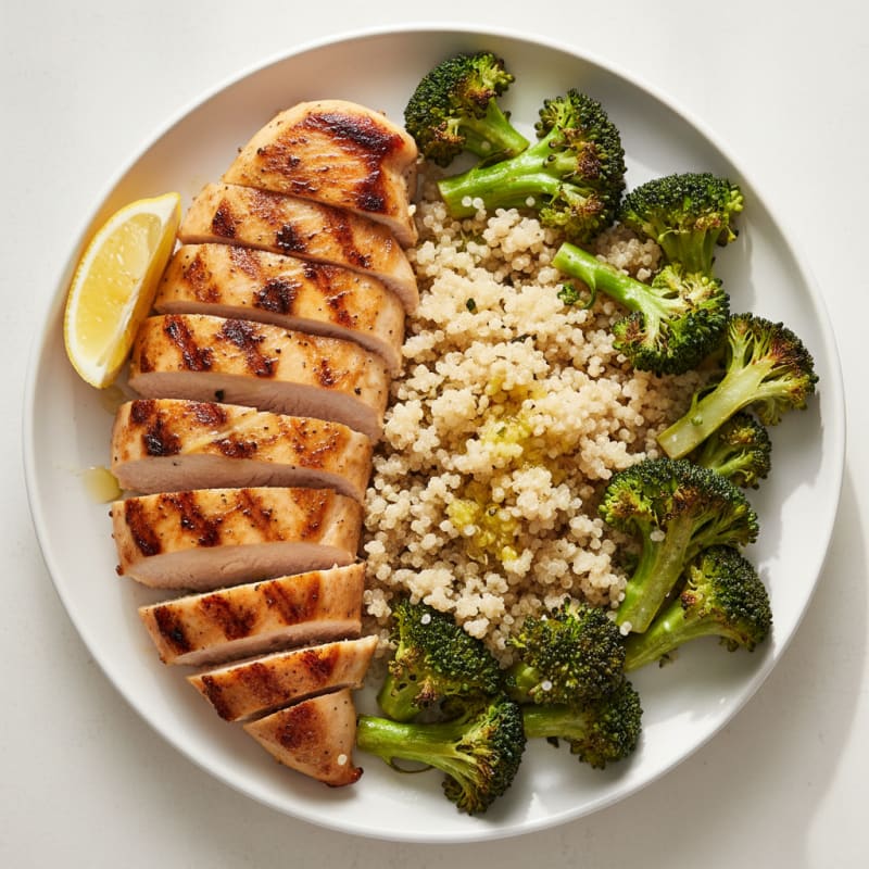 Grilled Chicken Breast with Roasted Broccoli and Quinoa