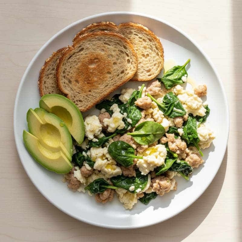 Egg White and Turkey Sausage Scramble with Spinach