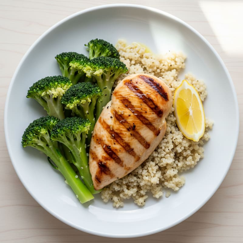 Grilled Chicken Breast with Quinoa and Steamed Broccoli