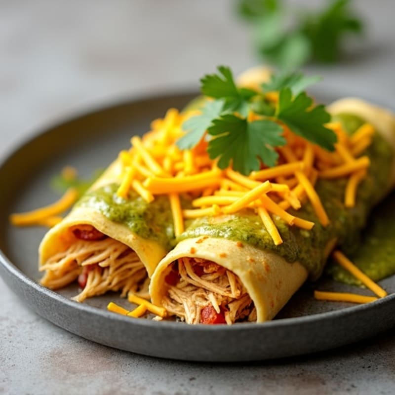 Salsa Verde Shredded Chicken Enchiladas
