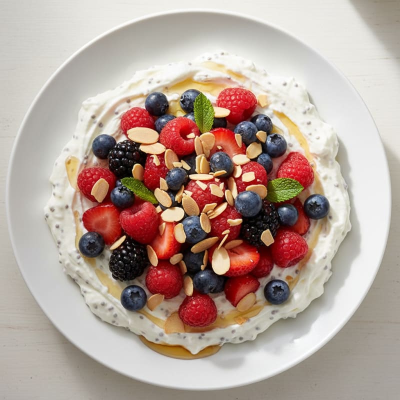 Greek Yogurt Protein Pudding with Mixed Berries