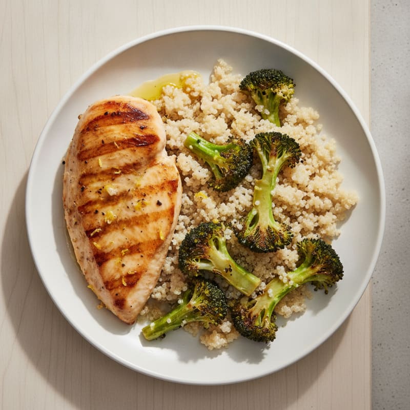 Grilled Chicken Breast with Roasted Broccoli and Quinoa